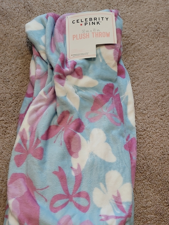 Celebrity Pink Other - Celebrity Pink Blue, Pink & White Butterfly And Bow Plush Throw 50" X 70"